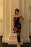 Sexy Sheath Strapless Black Floral Prom Dresses Birthday Outfits Evening Gown