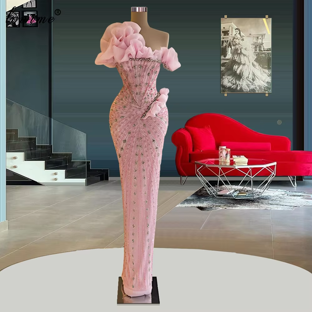 Sexy Sheath Strapless Pink Long Prom Dress Evening Dress With Beads
