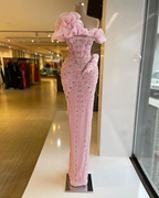 Sexy Sheath Strapless Pink Long Prom Dress Evening Dress With Beads