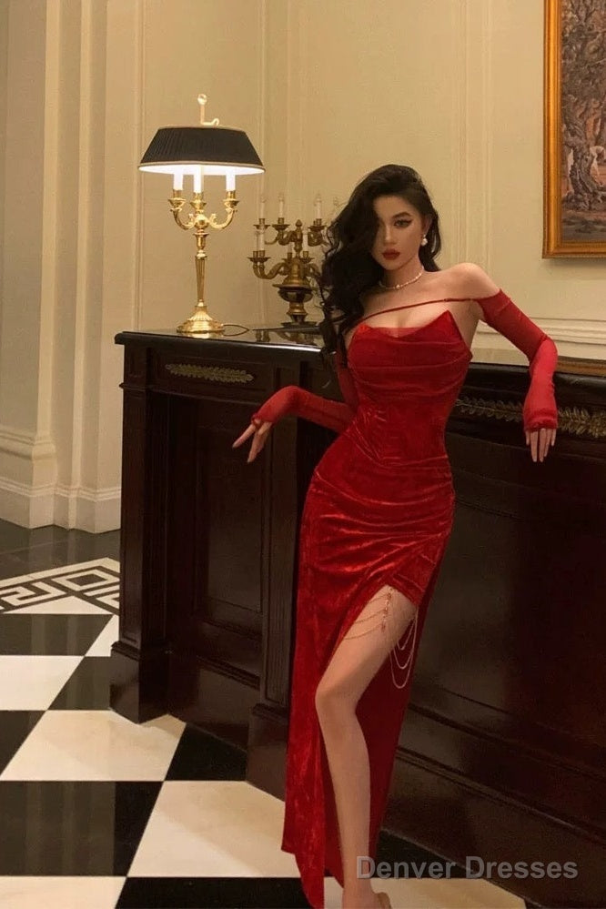 Sexy Sheath Strapless Red Velvet Date Night Dress Prom Dresses Birthday Outfit Main image