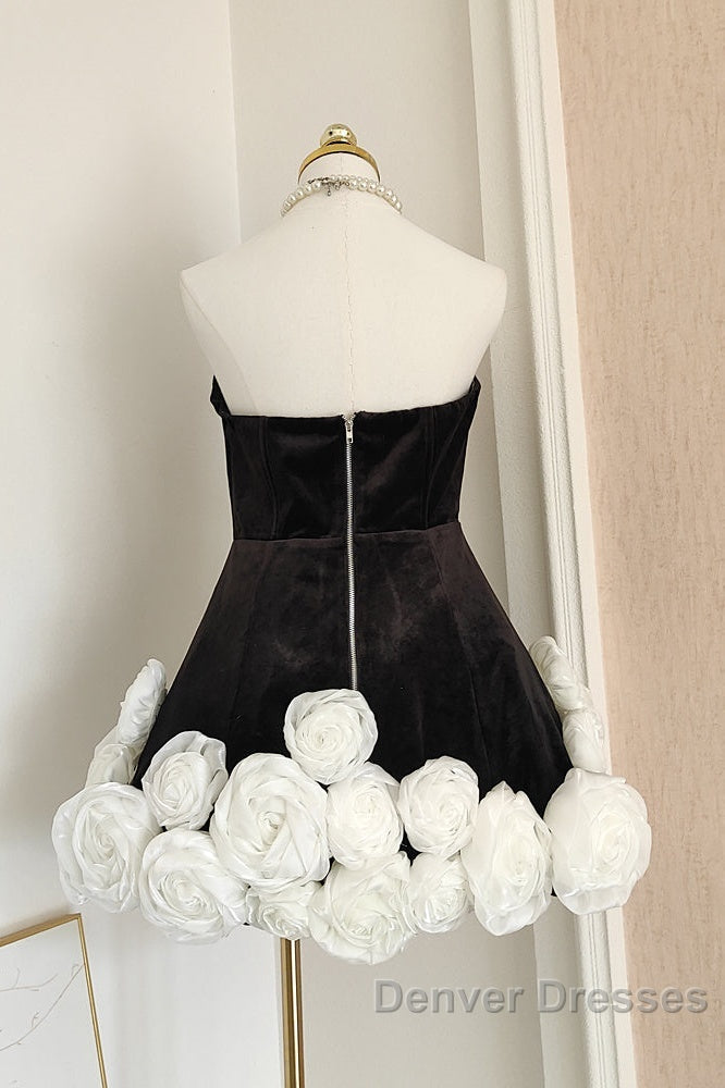 Sexy Sheath Strapless Velvet Black Holiday Dress Travel Vacation Dress Short Birthday Dress Secondary image