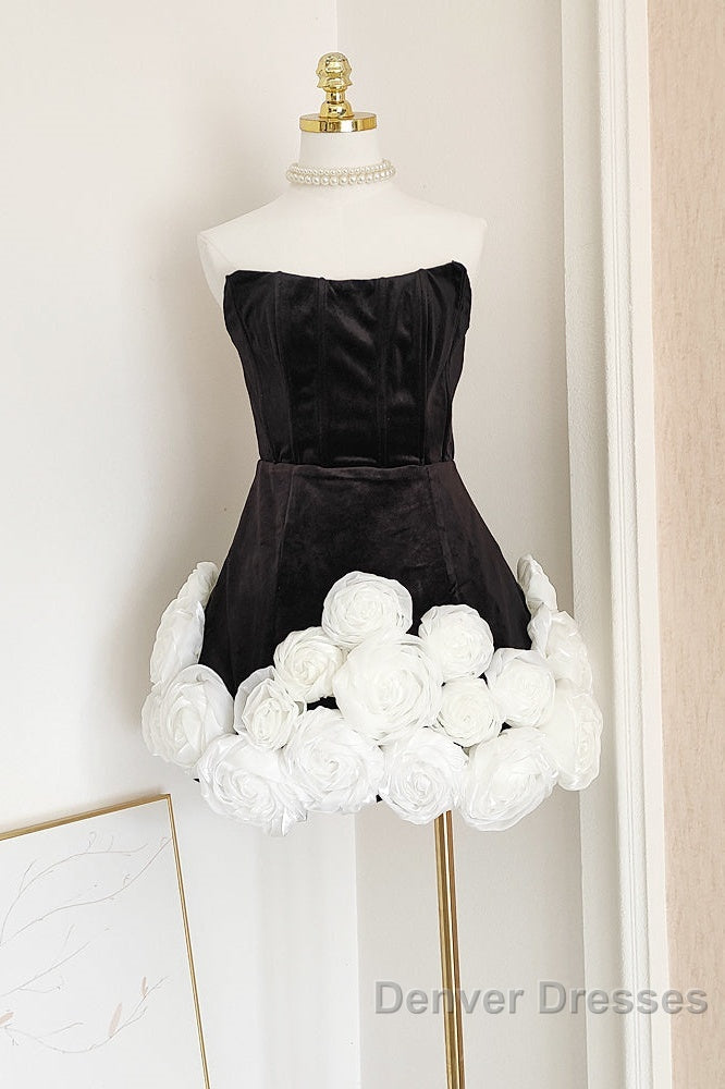 Sexy Sheath Strapless Velvet Black Holiday Dress Travel Vacation Dress Short Birthday Dress
