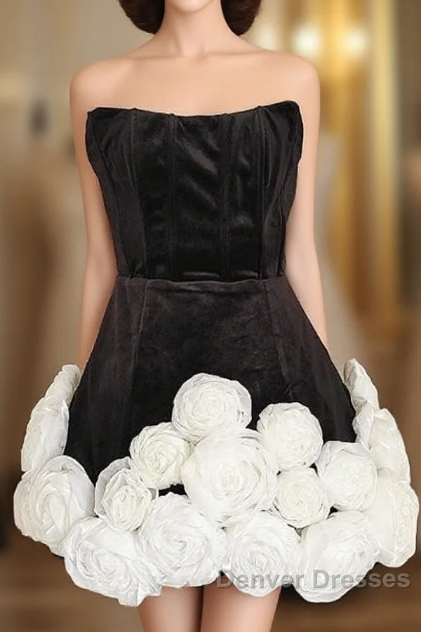 Sexy Sheath Strapless Velvet Black Holiday Dress Travel Vacation Dress Short Birthday Dress