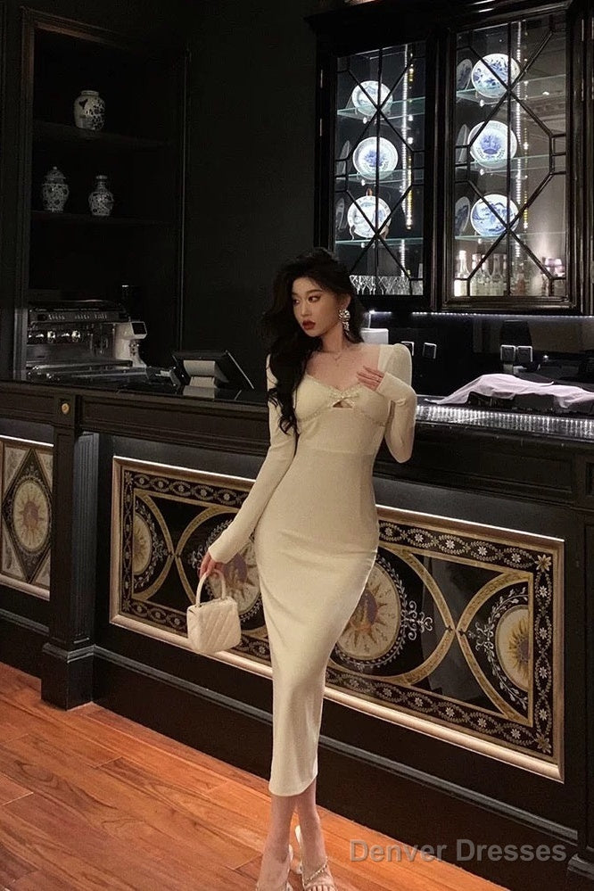 Sexy Sheath Strapless White Long Sleeves Prom Dresses Birthday Outfits Evening Gown Main image