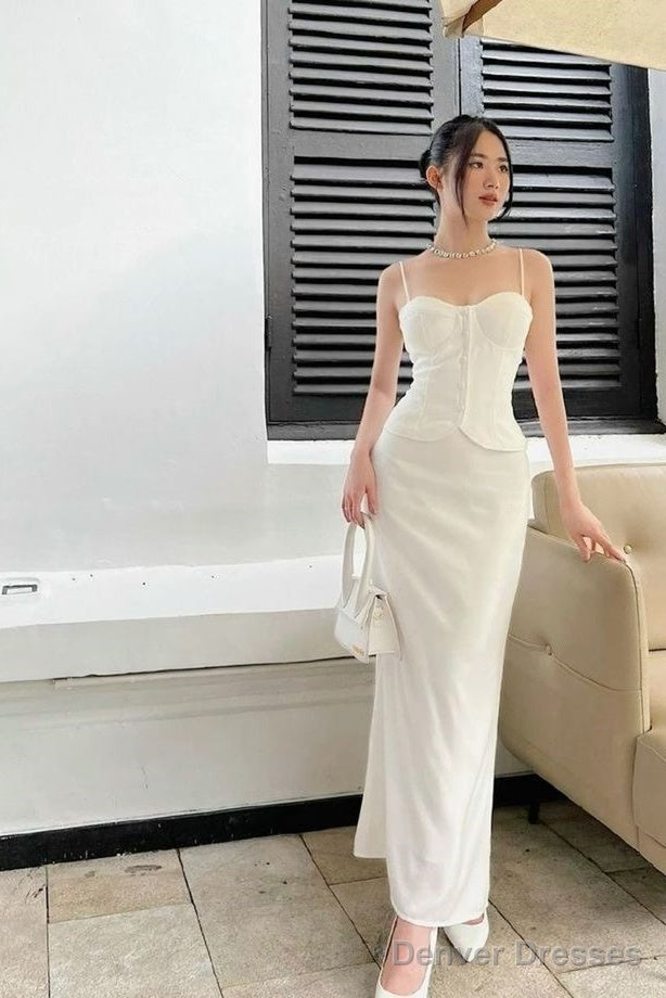 Sexy Sheath Strapless White Prom Dresses