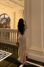 Sexy Sheath Straps Champagne Slit Prom Dresses Long Birthday Outfits