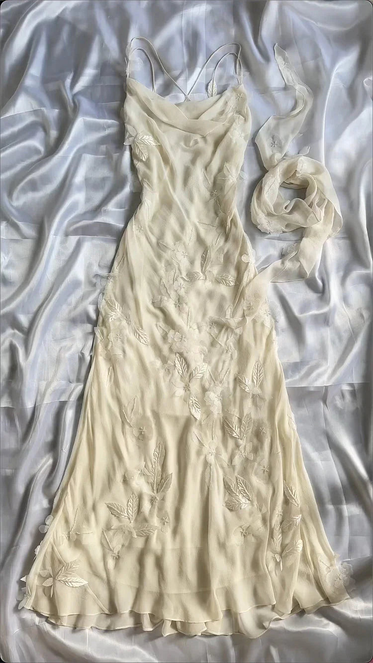 Sexy Sheath Straps Chiffon Champagne Long Prom Dress