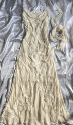 Sexy Sheath Straps Chiffon Champagne Long Prom Dress