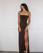 Sexy Sheath Straps Floor Length Brown Prom Dress