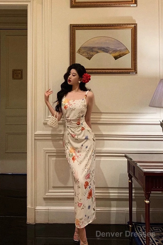 Sexy Sheath Straps Floral Prom Dresses Birthday Outfits Evening Gown Party Dress Main image