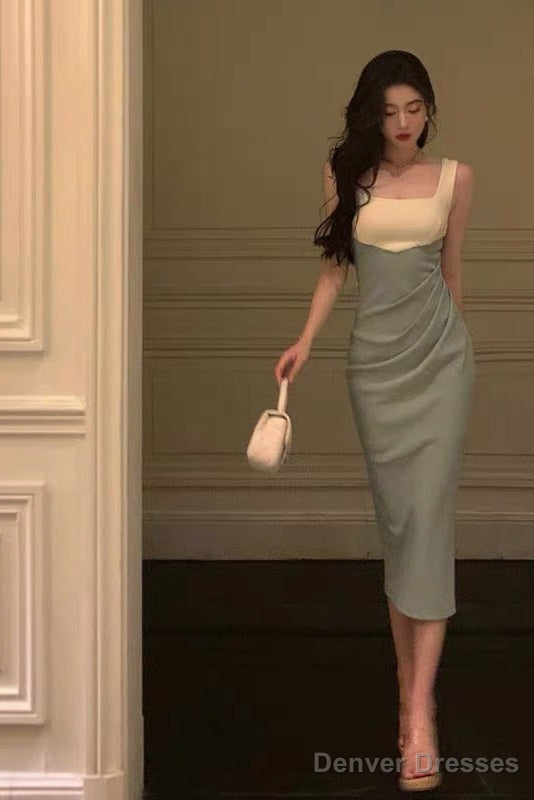 Sexy Sheath Straps Green Satin Prom Dresses Birthday Outfits Evening Gown Main image