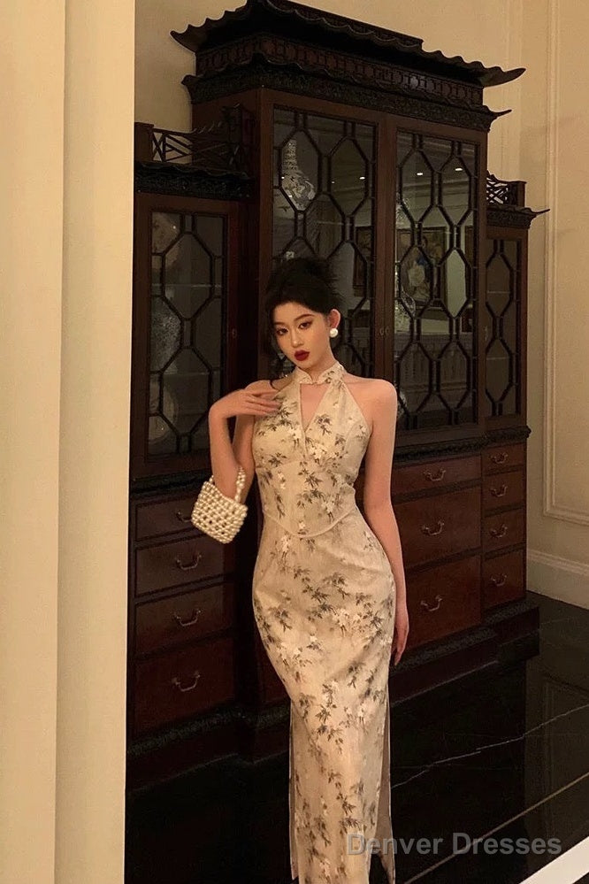 Sexy Sheath Straps Halter Floral Satin Prom Dresses Birthday Outfits Evening Gown Secondary image