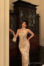 Sexy Sheath Straps Halter Floral Satin Prom Dresses Birthday Outfits Evening Gown