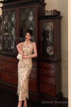 Sexy Sheath Straps Halter Floral Satin Prom Dresses Birthday Outfits Evening Gown