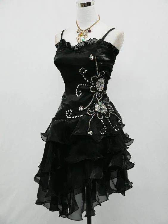 Sexy Sheath Straps Sleeveless Black Short Prom Dress