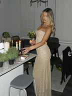Sexy Sheath Sweetheart Sequin Floor Length Champagne Evening Dress Prom Dress