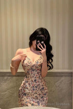 Sexy Sheath V Neckline Floral Prom Dresses Birthday Outfits Evening Gown