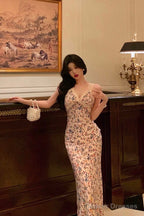 Sexy Sheath V Neckline Floral Prom Dresses Birthday Outfits Evening Gown