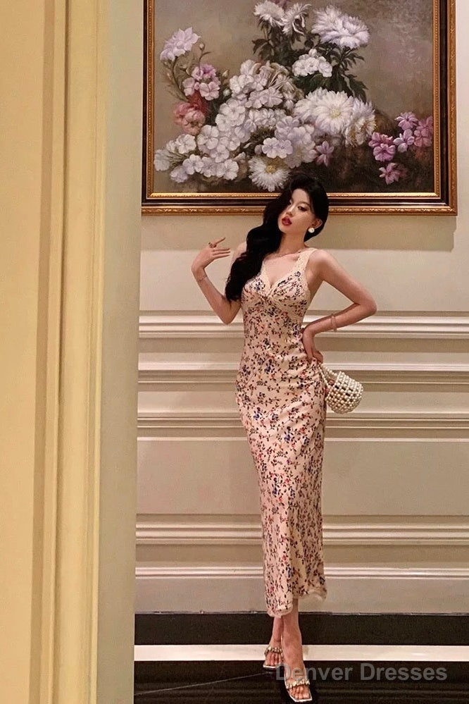 Sexy Sheath V Neckline Floral Prom Dresses Birthday Outfits Evening Gown Main image