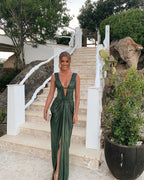 Sexy Sheath V Neckline Green Long Prom Dress