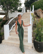 Sexy Sheath V Neckline Green Long Prom Dress