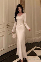 Sexy Sheath V Neckline Ivory Long Prom Dresses Birthday Outfits Evening Gown