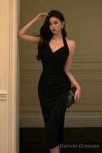 Sexy Sheath V Neckline Knee Length Black Prom Dresses Birthday Outfits