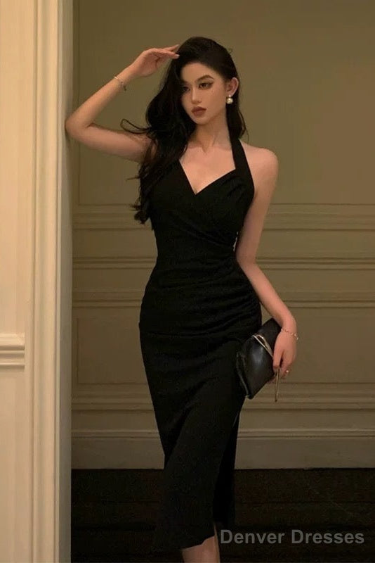 Sexy Sheath V Neckline Knee Length Black Prom Dresses Birthday Outfits
