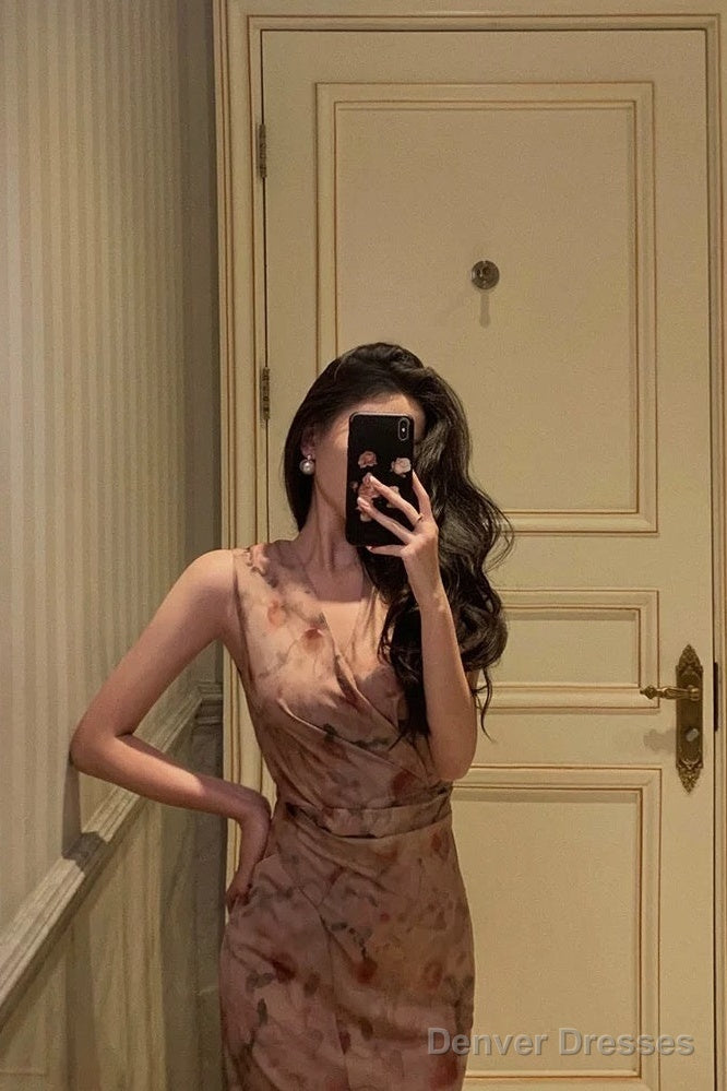 Sexy Sheath V Neckline Long Pink Floral Prom Dresses Birthday Outfits Evening Gown