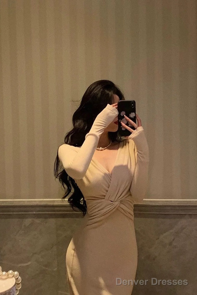 Sexy Sheath V Neckline Long Prom Dresses Birthday Outfits Evening Dress