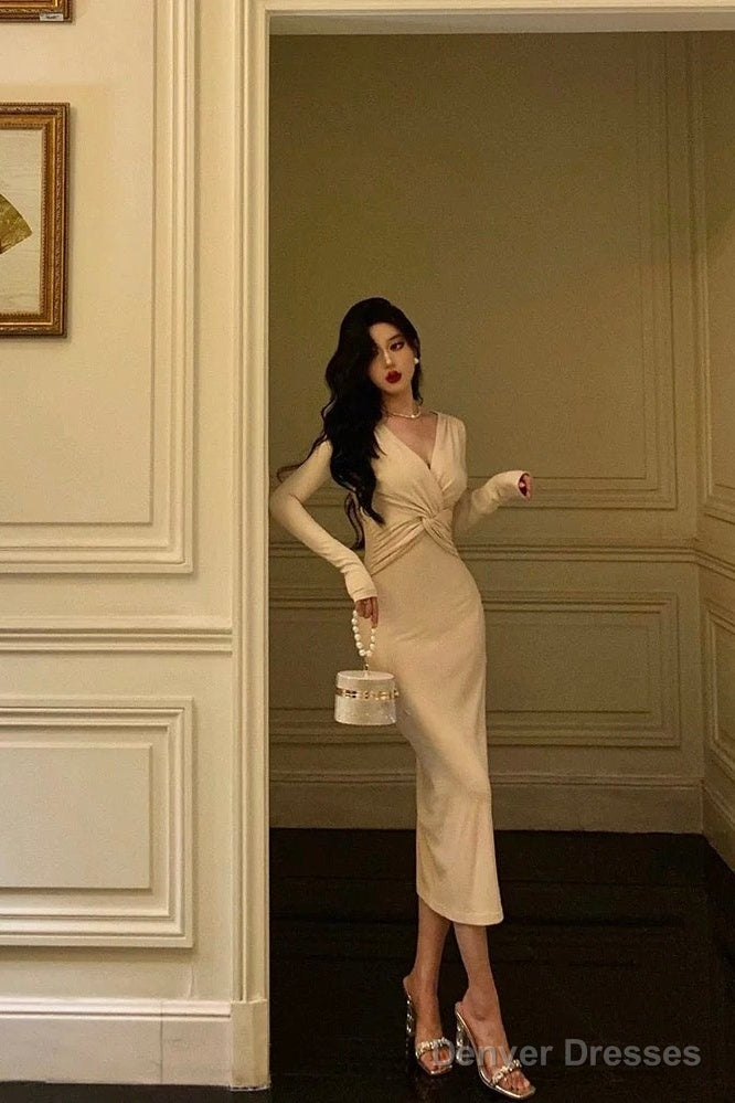 Sexy Sheath V Neckline Long Prom Dresses Birthday Outfits Evening Dress Main image