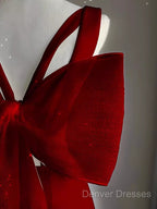 Sexy Sheath V Neckline Long Senior Red Prom Dress Formal Dress