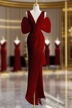 Sexy Sheath V Neckline Long Senior Red Prom Dress Formal Dress
