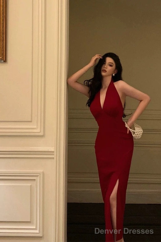 Sexy Sheath V Neckline Red Knee Length Prom Dresses Birthday Outfits Secondary image