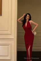 Sexy Sheath V Neckline Red Knee Length Prom Dresses Birthday Outfits