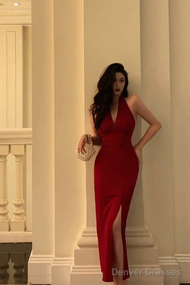 Sexy Sheath V Neckline Red Knee Length Prom Dresses Birthday Outfits Main image