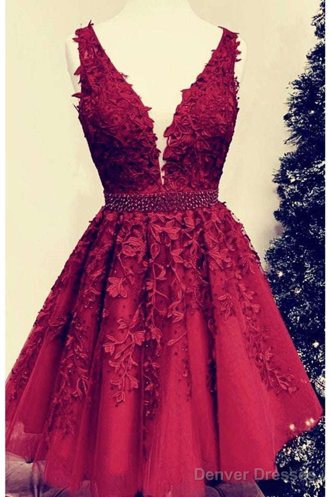 Sexy Short V-Neck Red Lace Prom Dresses Cheap Party Dress Secondary image