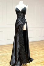 Sexy Mermaid Spaghetti Strap Sleeveless Long Split Prom Dress With Embroidered