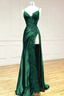 Sexy Mermaid Spaghetti Strap Sleeveless Long Split Prom Dress With Embroidered