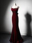 Elegant Burgundy Spaghetti Straps Velvet Mermaid Prom Dress Evening Dress