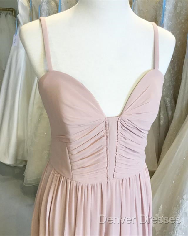 Sexy Spaghetti Straps Long Chiffon Ruched Sweetheart Bridesmaid Dress
