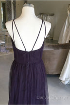 Sexy Spaghetti Straps Long Tulle Cross Back Bridesmaid Dress