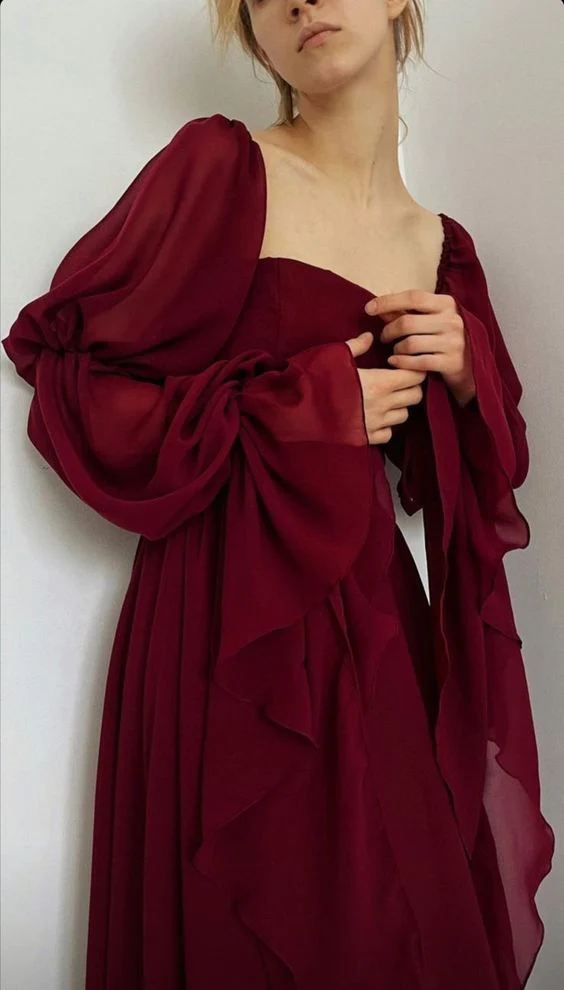 Sexy Square Neckline Chiffon Long Prom Dress 21Th Birthday Outfit Secondary image