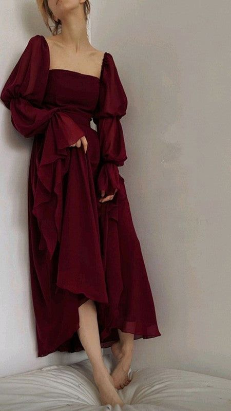 Sexy Square Neckline Chiffon Long Prom Dress 21Th Birthday Outfit