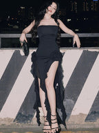 Sexy Strapless Black Prom Evening Dress