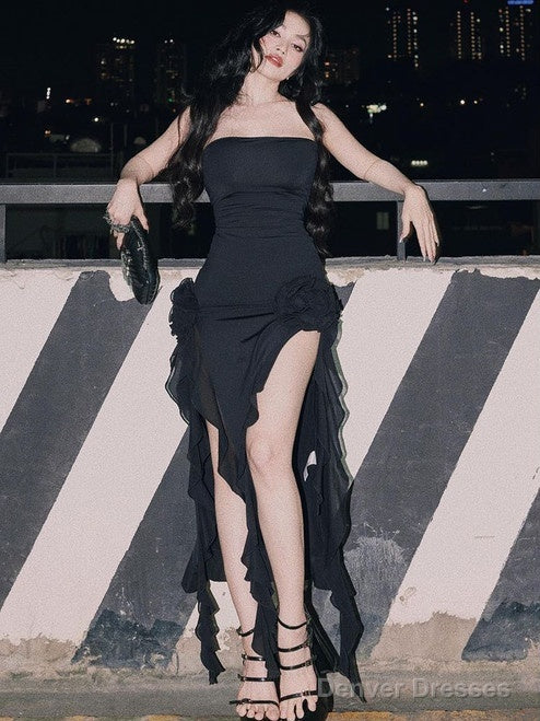 Sexy Strapless Black Prom Evening Dress