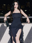 Sexy Strapless Black Prom Evening Dress