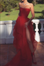 Sexy Strapless Layered Red Long Prom Dress With High Slit,Formal Dress,Dance Dress