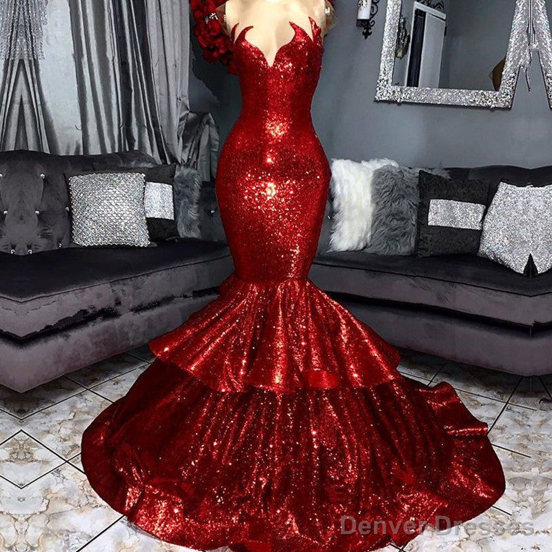 Sexy Strapless Mermaid Red Prom Dress Sequins Long Secondary image