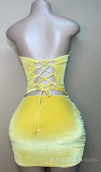 Sexy Strapless Yellow Velvet Prom Dress ,Charming Homecoming Dress
